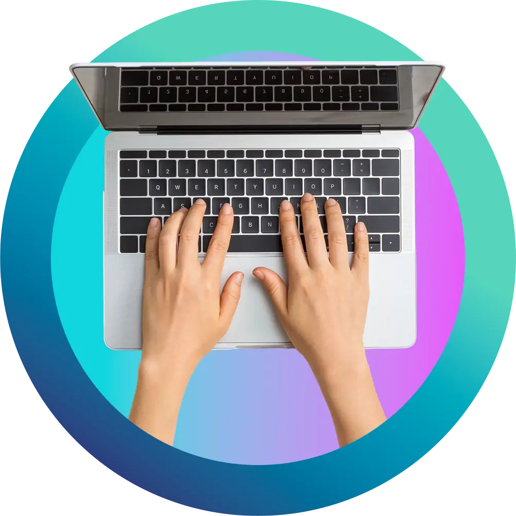 Hands typing on a laptop keyboard Hands typing on a laptop, representing TCM's expert HPE Nonstop support team.
